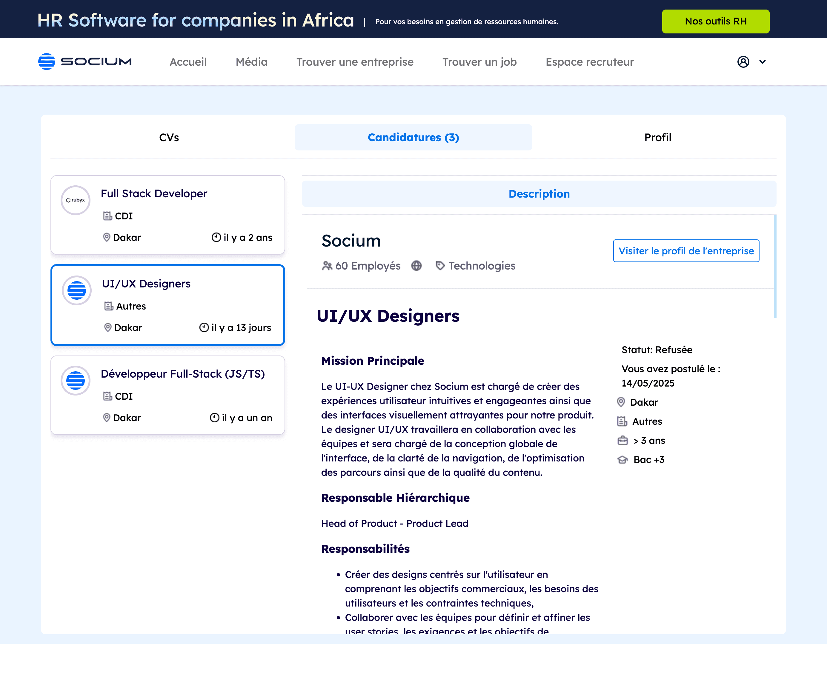 Candidate space on SociumJob